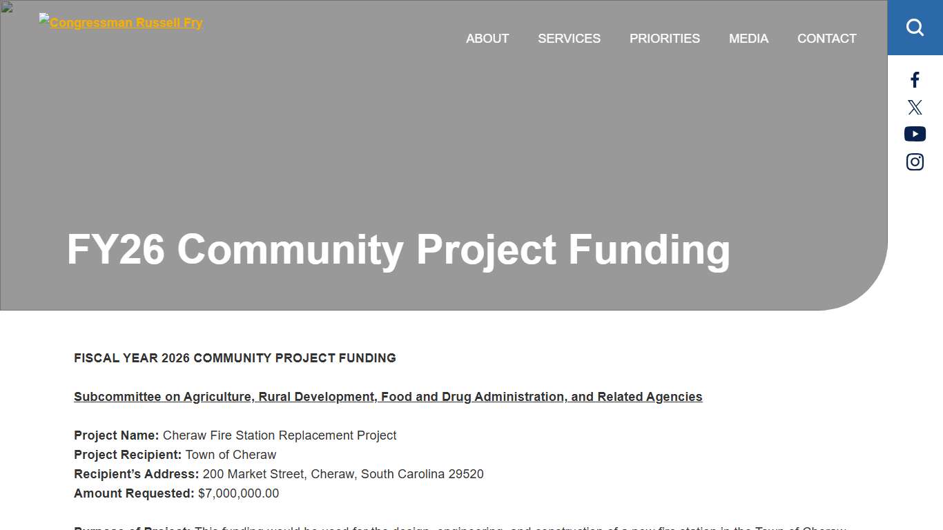 FY26 Community Project Funding U.S. Representative Russell Fry